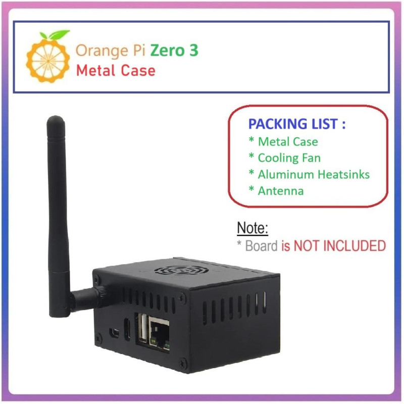 Geekworm N502  Orange Pi Zero 3 Metal Case with Fan Heatsink  External Antenna